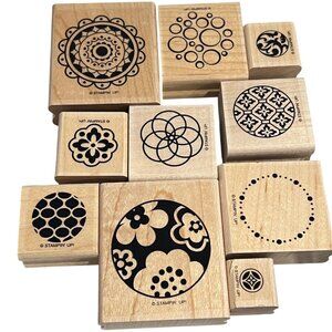 Stampin Up! Circle Circus Rubber Stamp Set Of 10 Two-Step Wooden Stamps